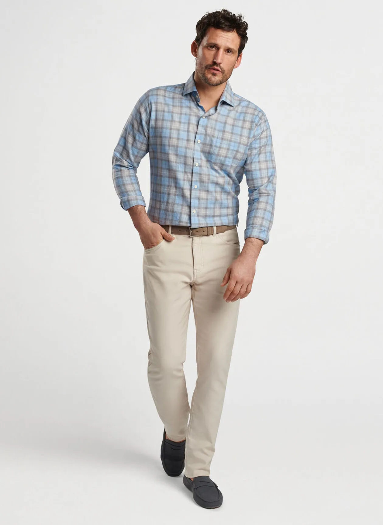 Langley Summer Soft Cotton Sport Shirt in British Grey by Peter Millar