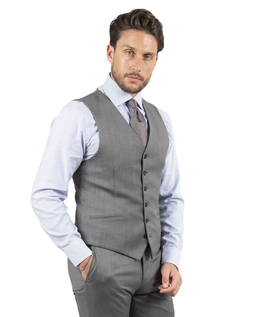 Lanificio F.lli Cerruti Light Grey Herringbone Waistcoat