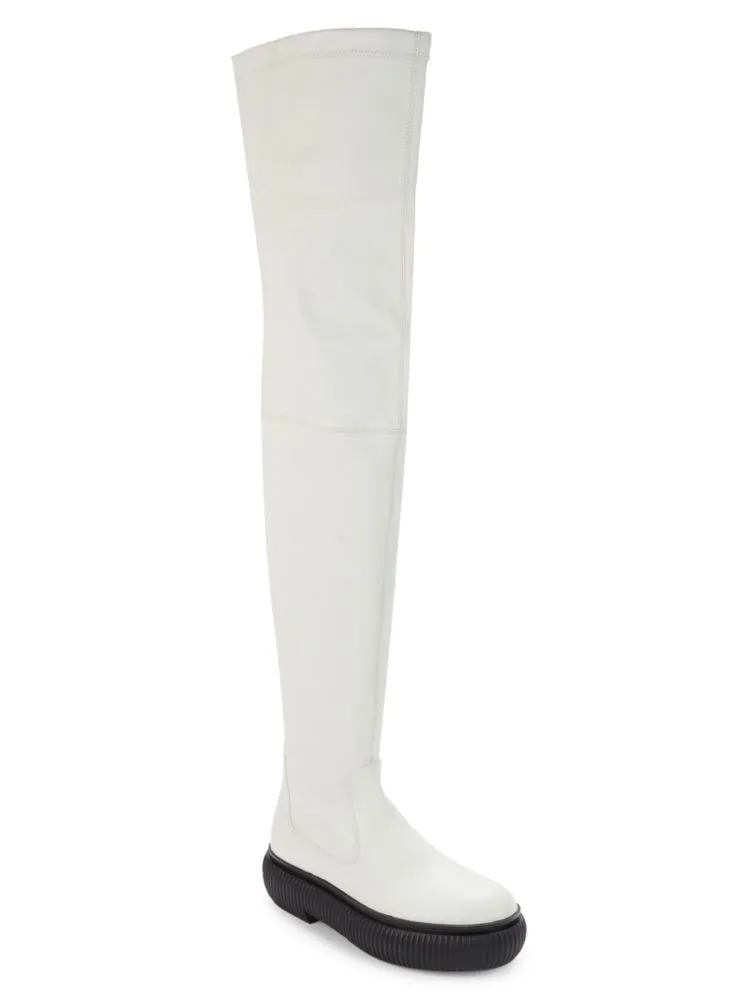 Lanvin leather thigh high boots, white