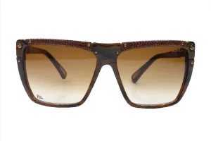 Lanvin SLN501 0G62 Brown Horn Gradient Luxury Italy Sunglasses