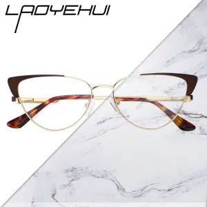 Laoyehui Women's Eyeglasses Cat Eye Alloy Frame 9014