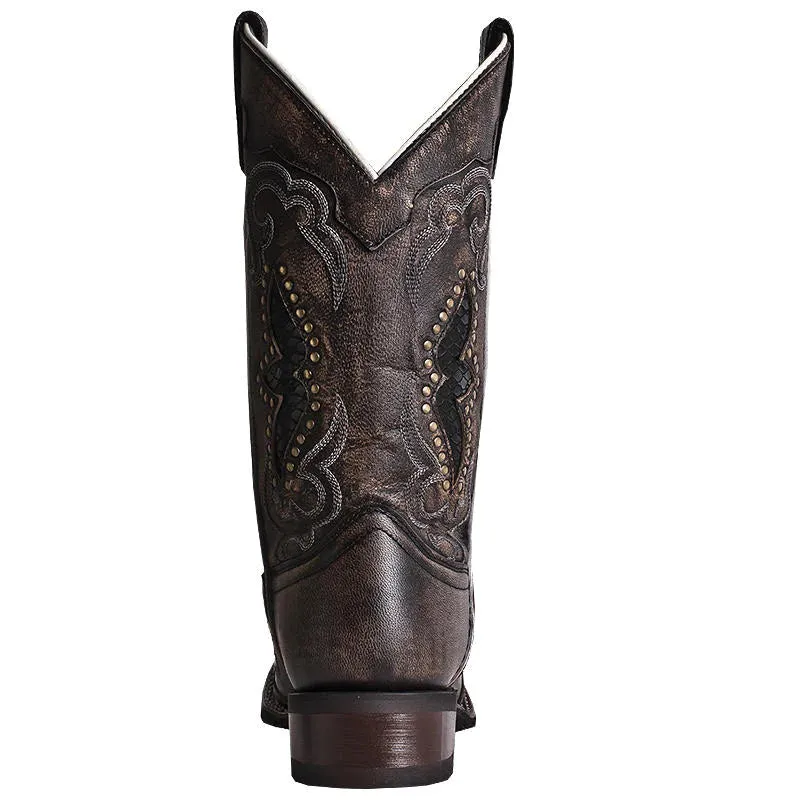 Laredo Women's Sanded Black with Underlay & Studs Square Toe Cowboy Boots