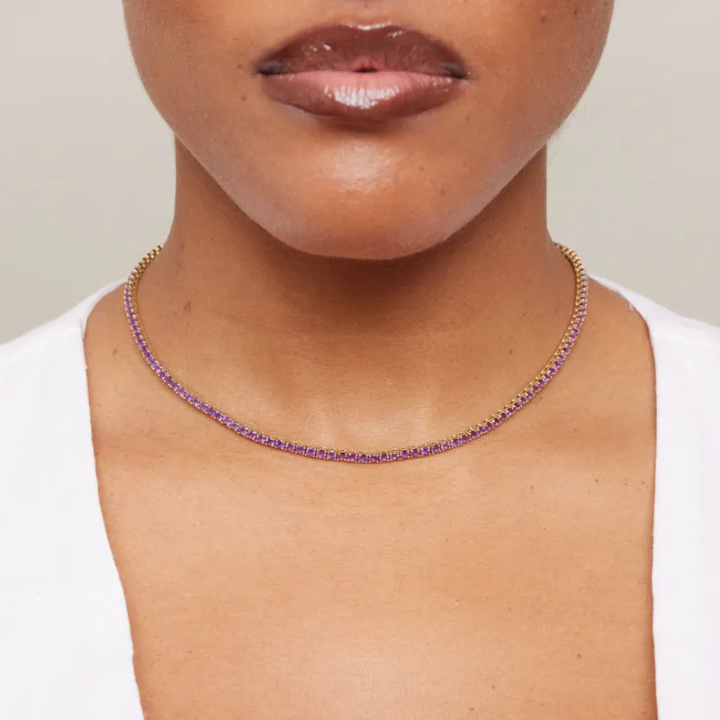 Large 4-Prong Amethyst Tennis Necklace