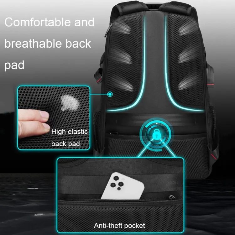 Large-capacity Expandable Shoe Compartment Backpack Camping Travel Bag with USB Port, Size: 50L(Black)