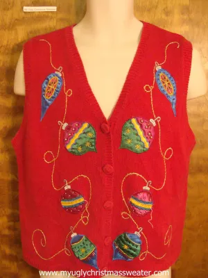 Large Colorful Ornaments Cute Christmas Sweater Vest