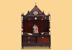 Large Designer Teak Wood Brown Mandir