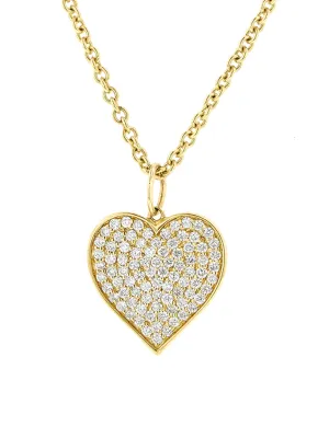 Large Diamond Pavé Heart Pendant Yellow Gold Necklace