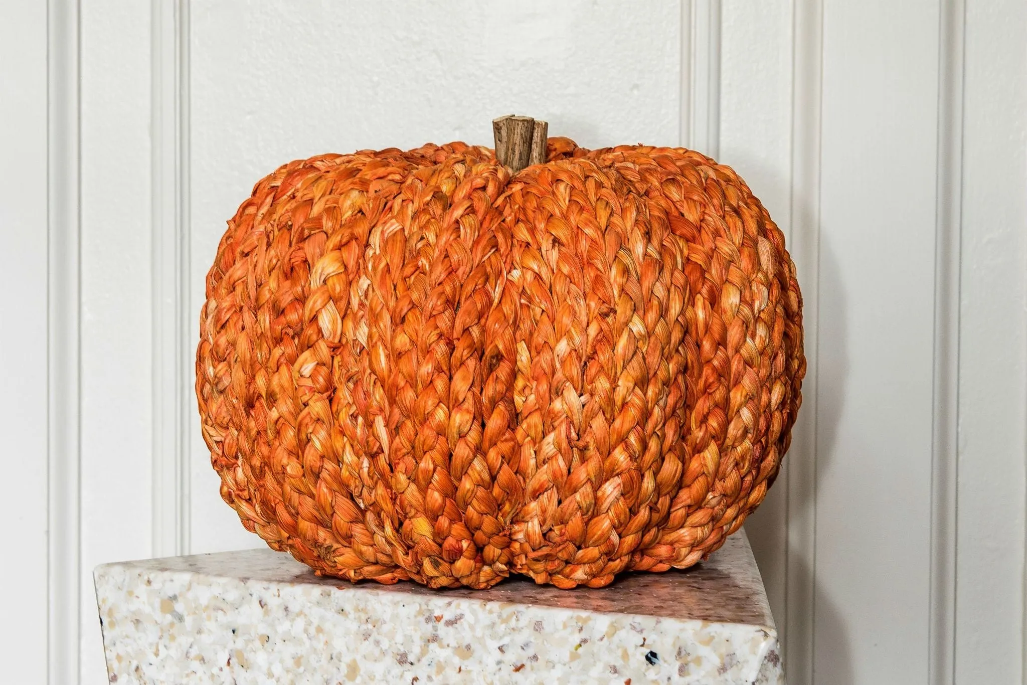 Large Handmade Orange Straw Pumpkin