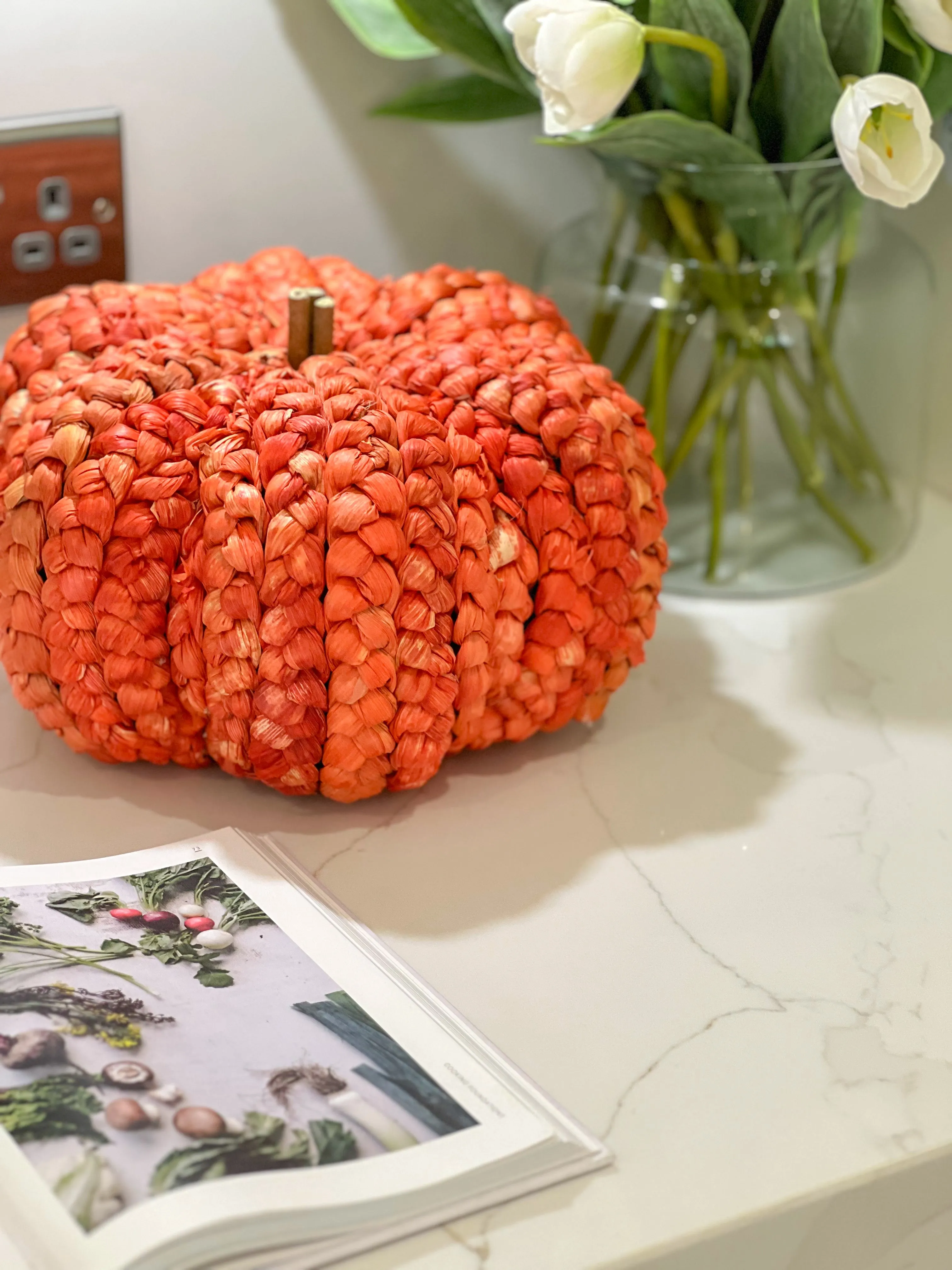 Large Handmade Orange Straw Pumpkin