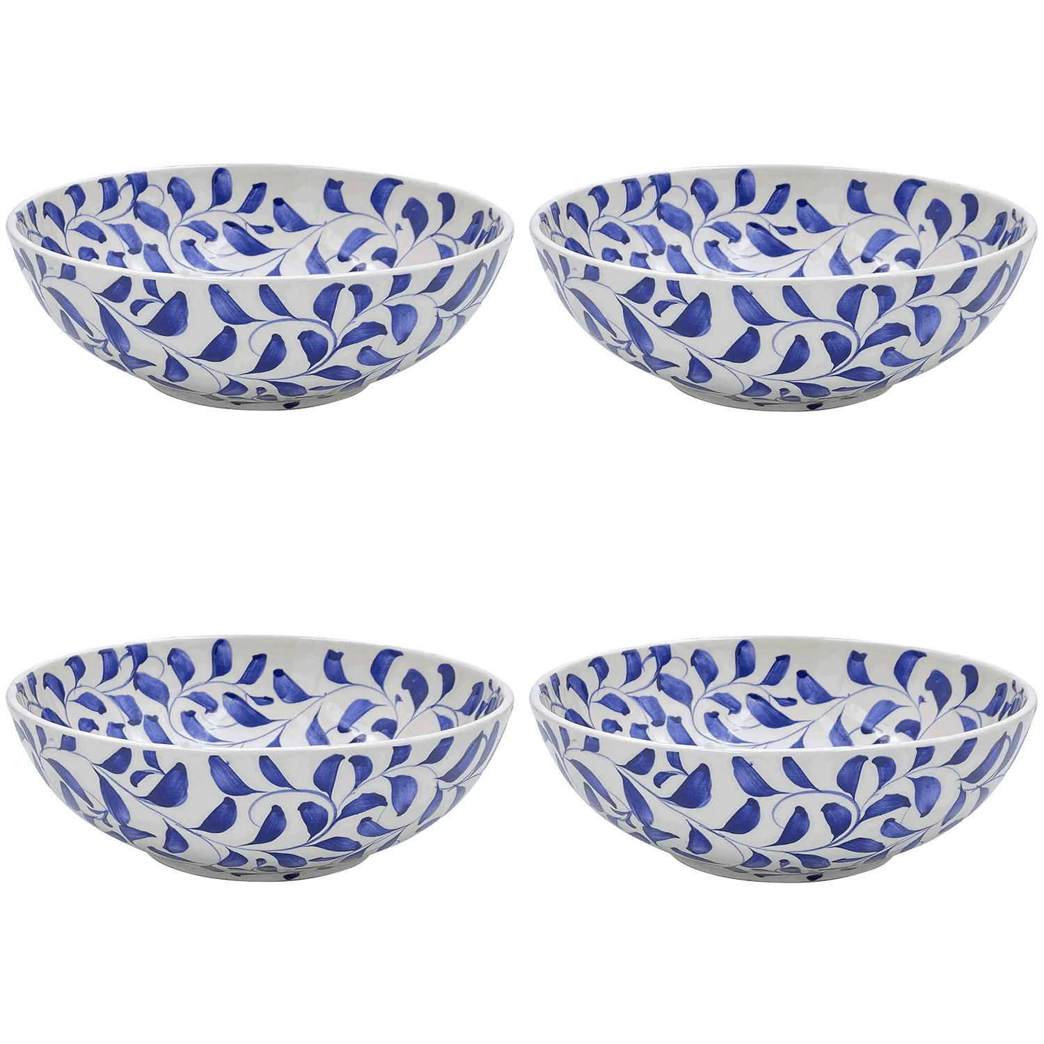 Large Navy Blue Scroll Bowls (Set of 4)