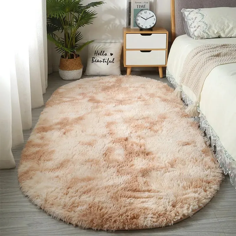 Large Oval Plush Thick Tie Dye Rug