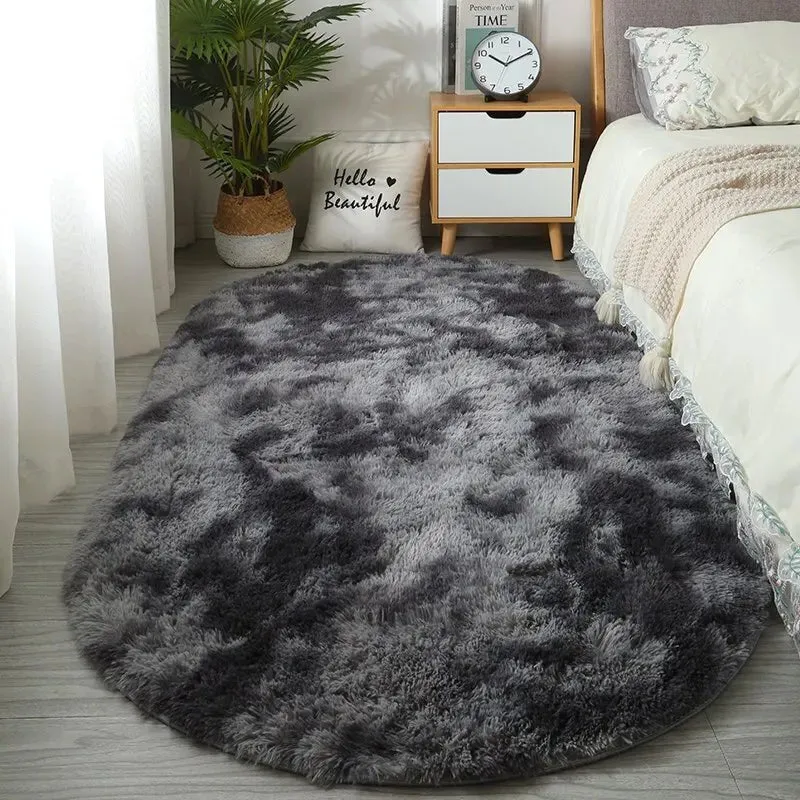 Large Oval Plush Thick Tie Dye Rug