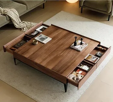 Large Real Walnut Square Coffee Table (Antique Luxurious)