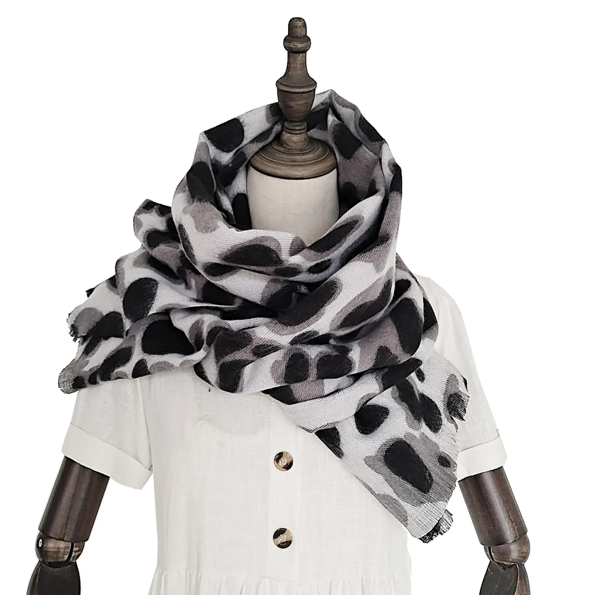 Large rectangular classic leopard print warm scarf Women's imitation cashmere fleece shawl