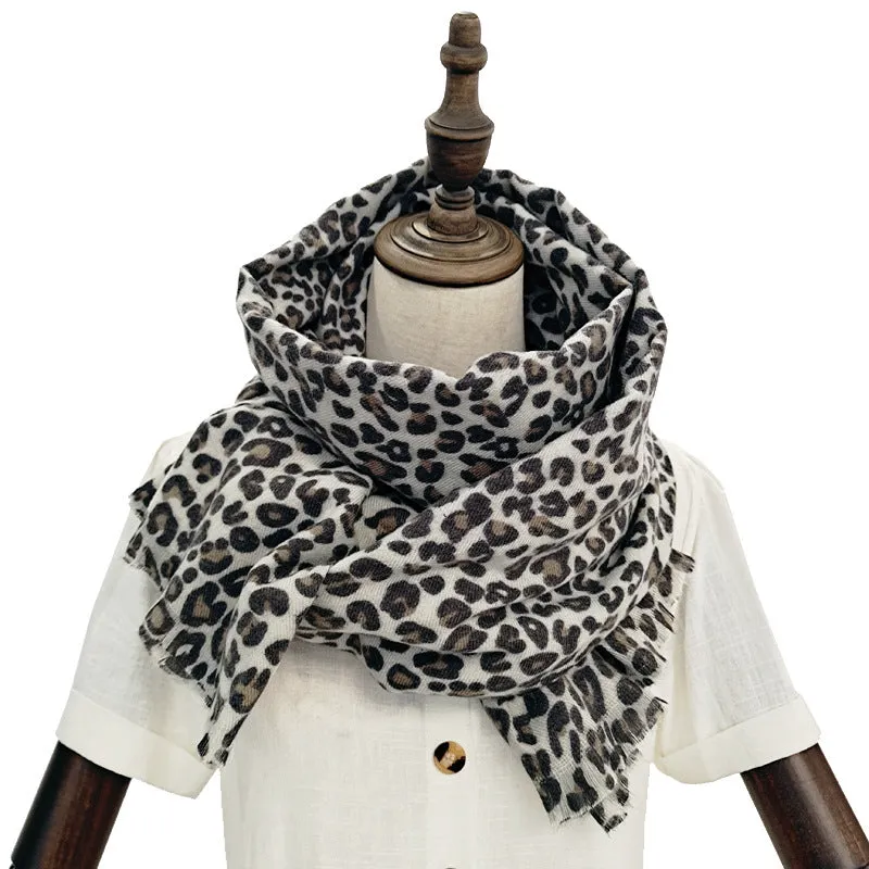 Large rectangular classic leopard print warm scarf Women's imitation cashmere fleece shawl