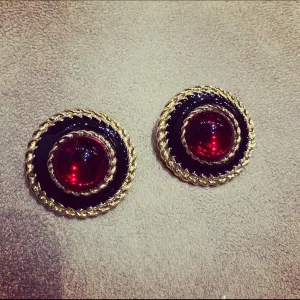 Large red and black vintage clip on earrings