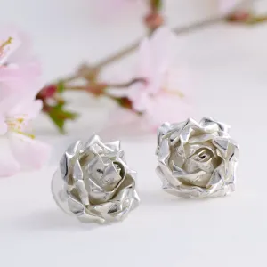 Large rose stud earrings - flower rose earrings