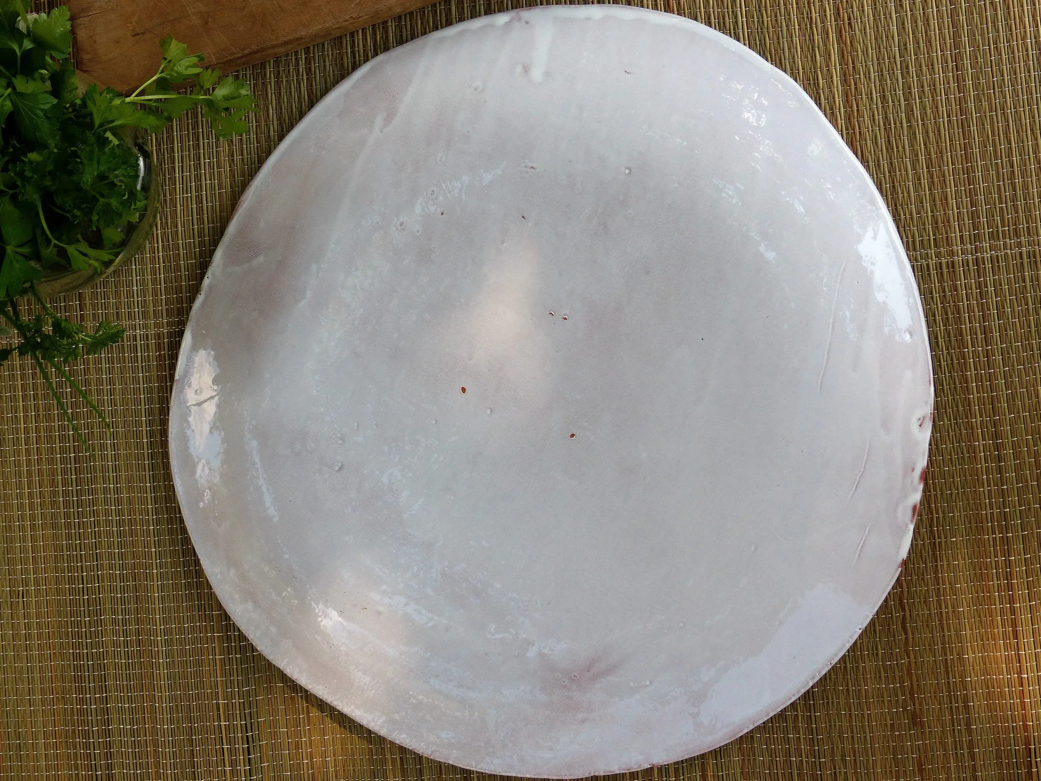 Large round platter with patchwork patterns