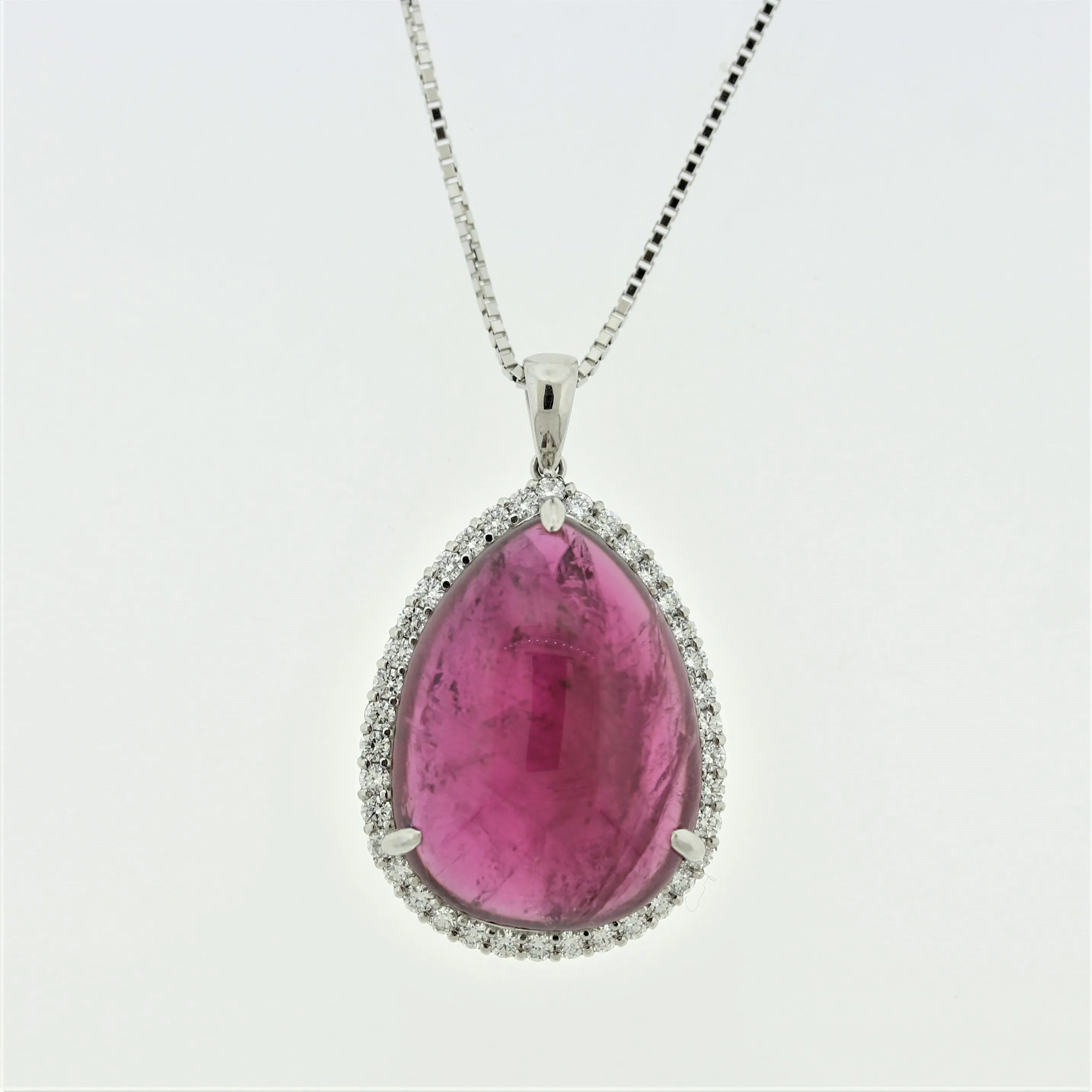 Large Rubellite Tourmaline Diamond Platinum Pendant