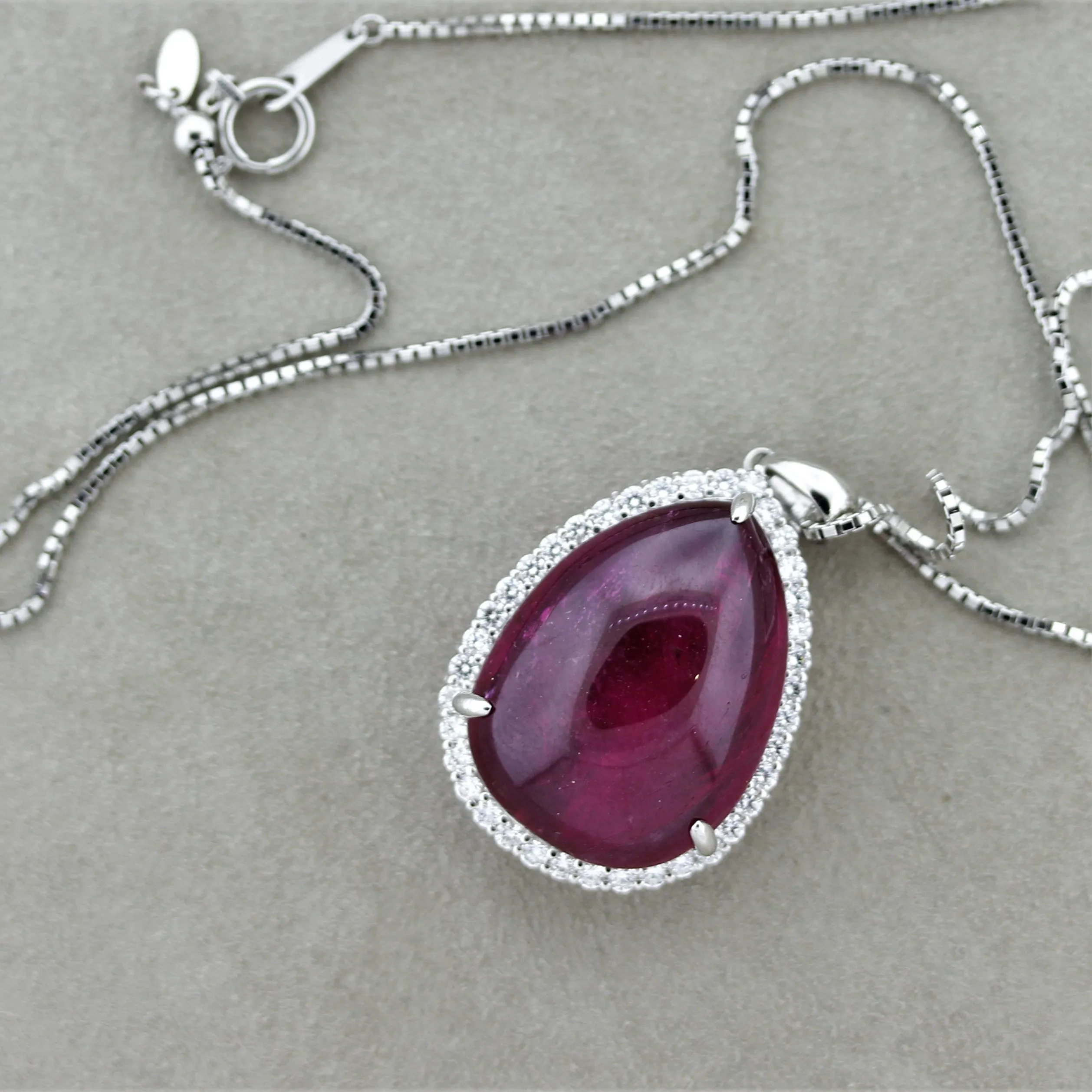 Large Rubellite Tourmaline Diamond Platinum Pendant