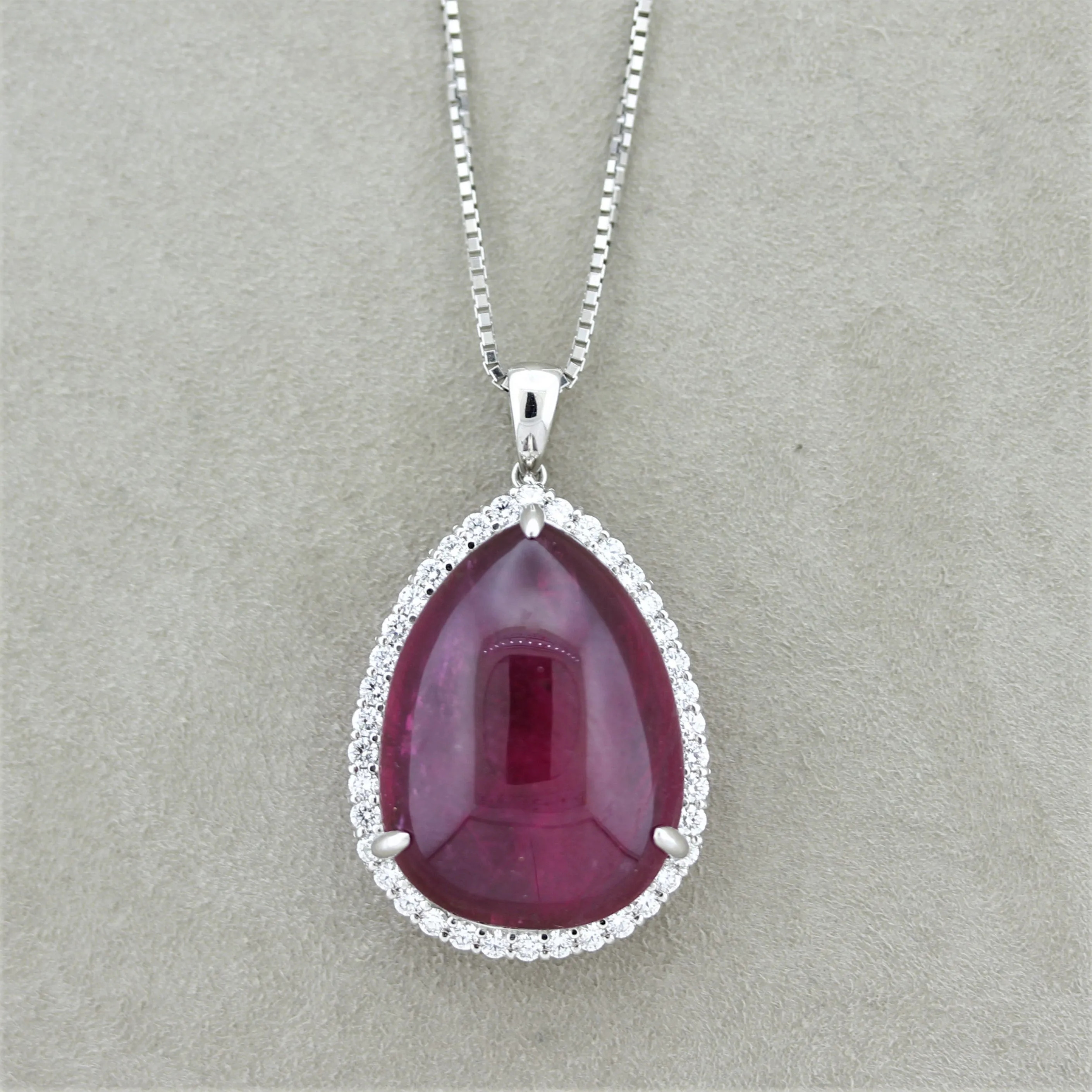 Large Rubellite Tourmaline Diamond Platinum Pendant