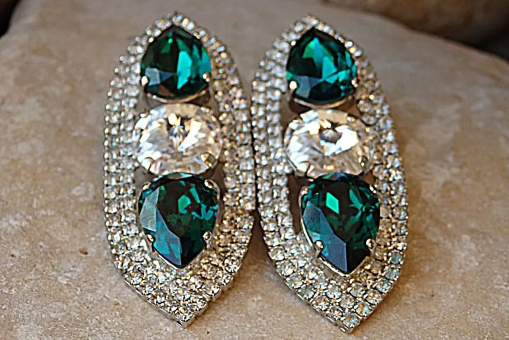 Large Silver Emerald Earrings