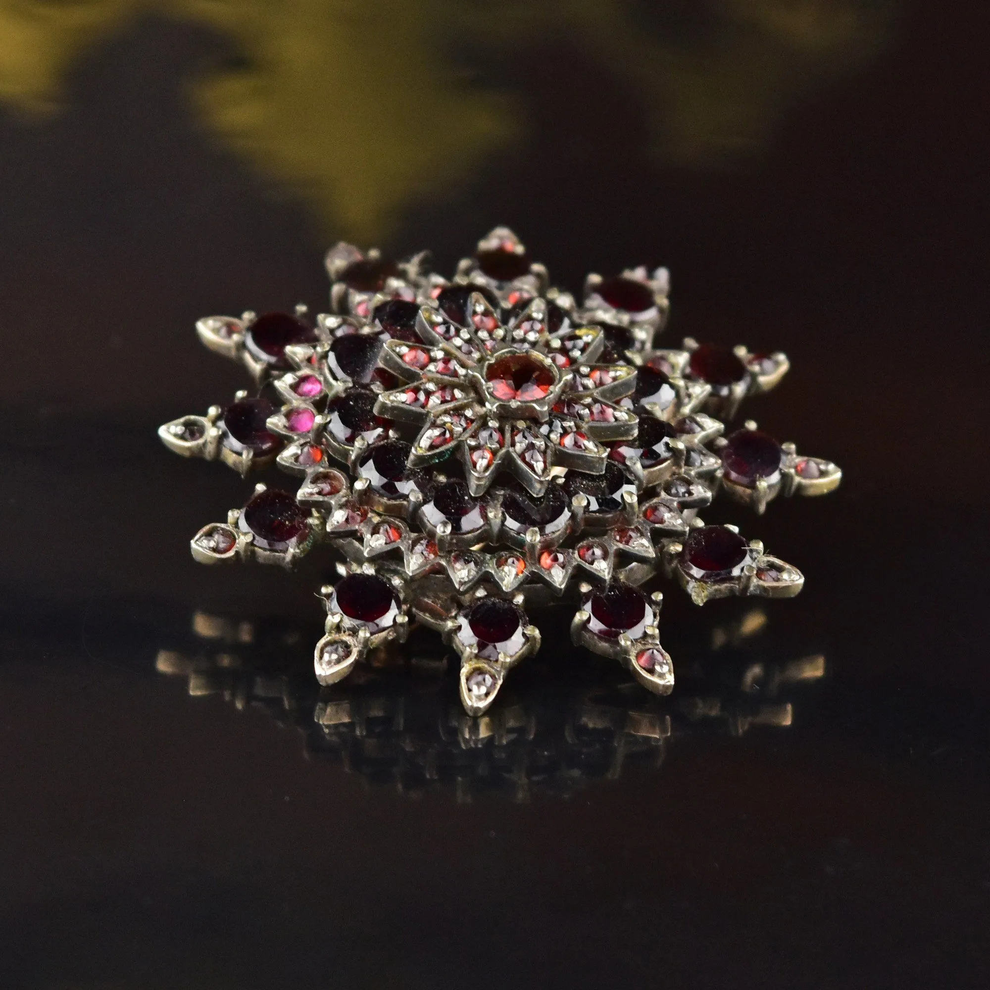 Large Starburst Victorian Bohemian Garnet Brooch - ON HOLD