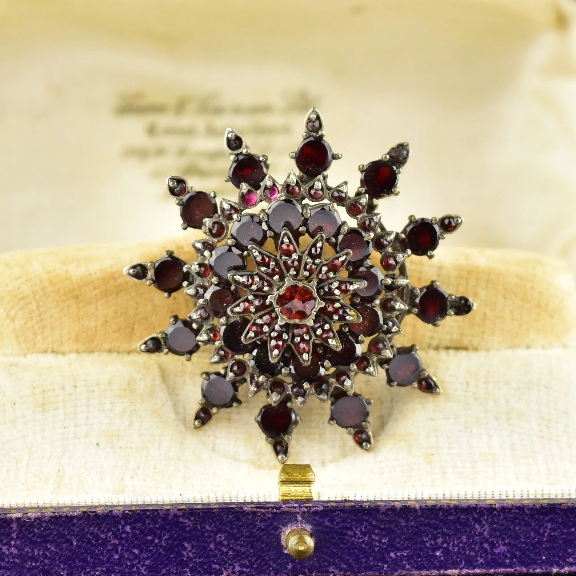 Large Starburst Victorian Bohemian Garnet Brooch - ON HOLD