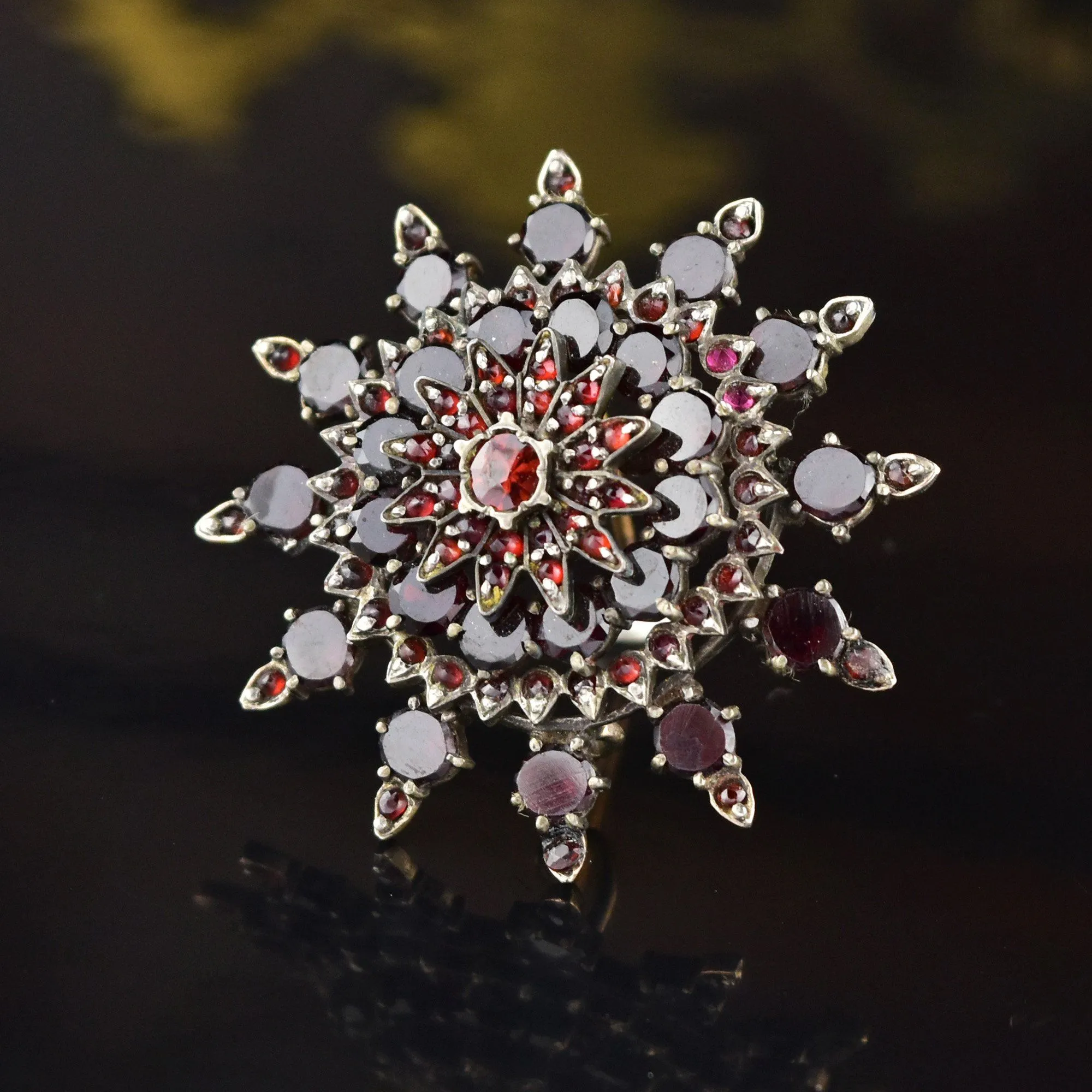 Large Starburst Victorian Bohemian Garnet Brooch - ON HOLD