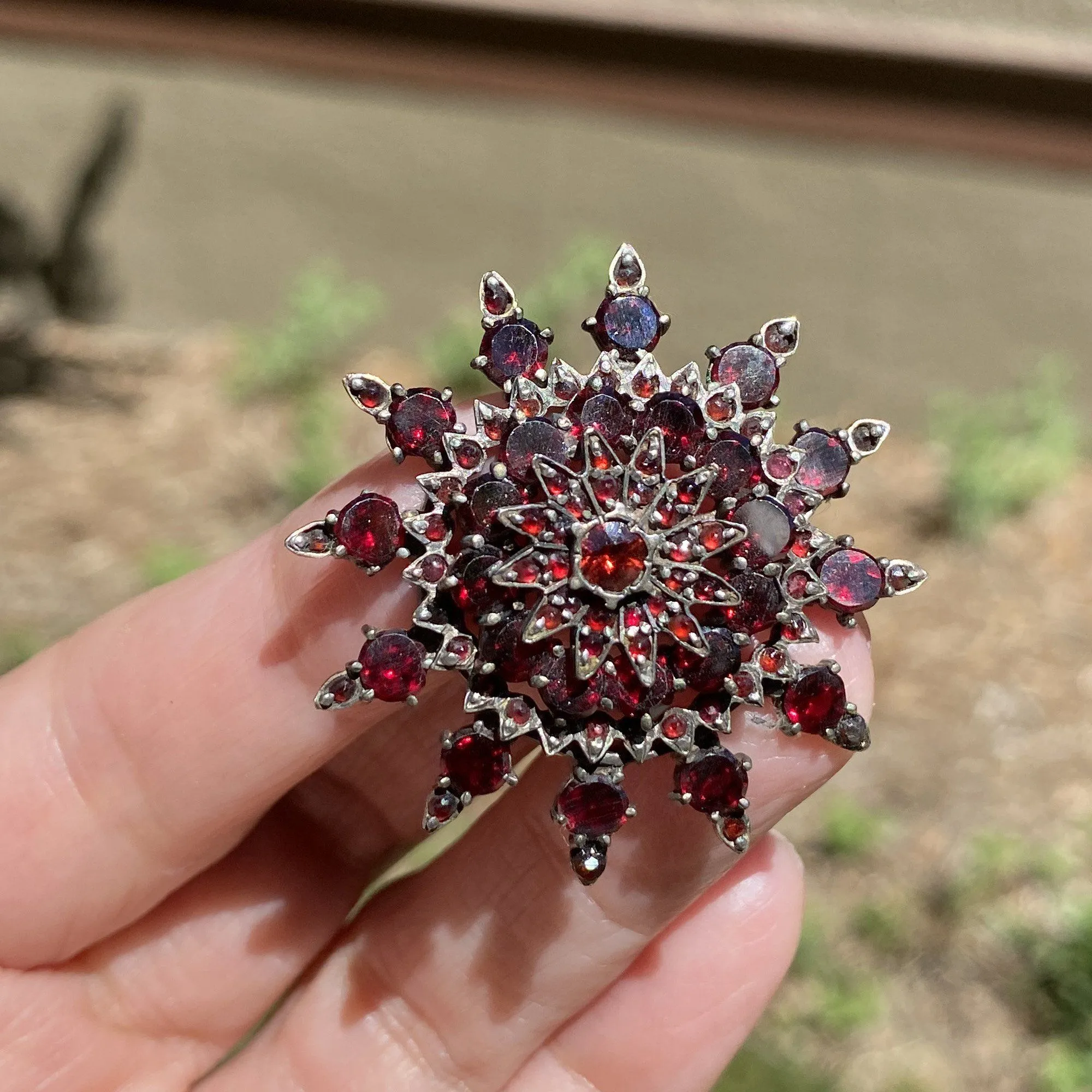 Large Starburst Victorian Bohemian Garnet Brooch - ON HOLD