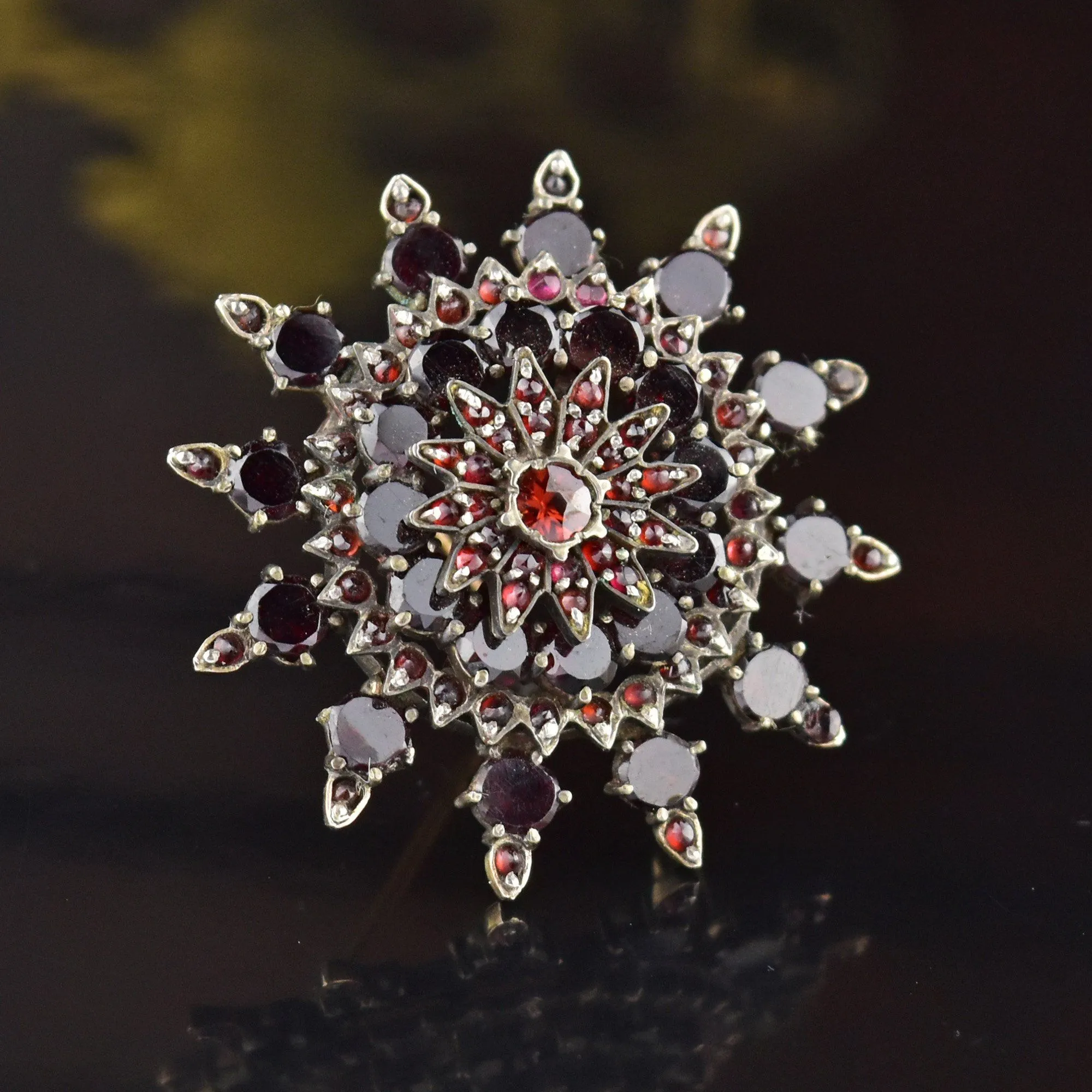 Large Starburst Victorian Bohemian Garnet Brooch - ON HOLD