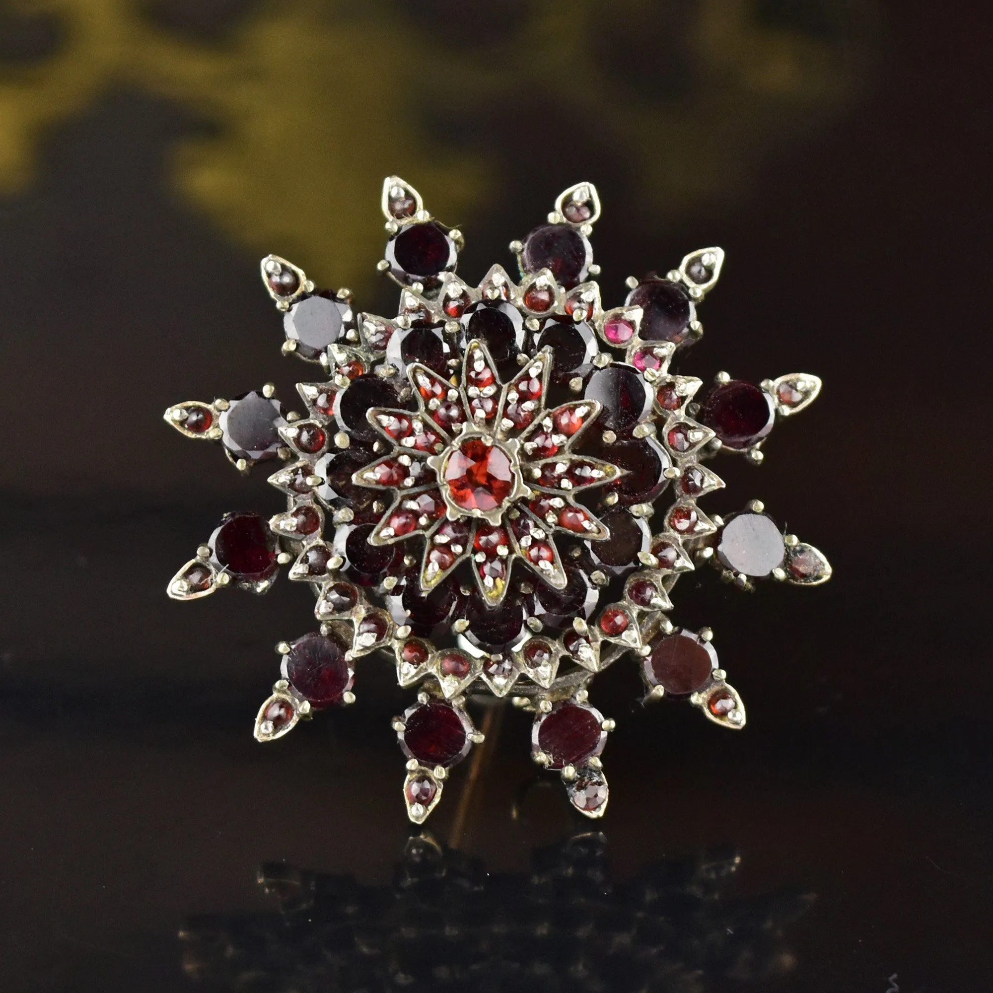 Large Starburst Victorian Bohemian Garnet Brooch - ON HOLD