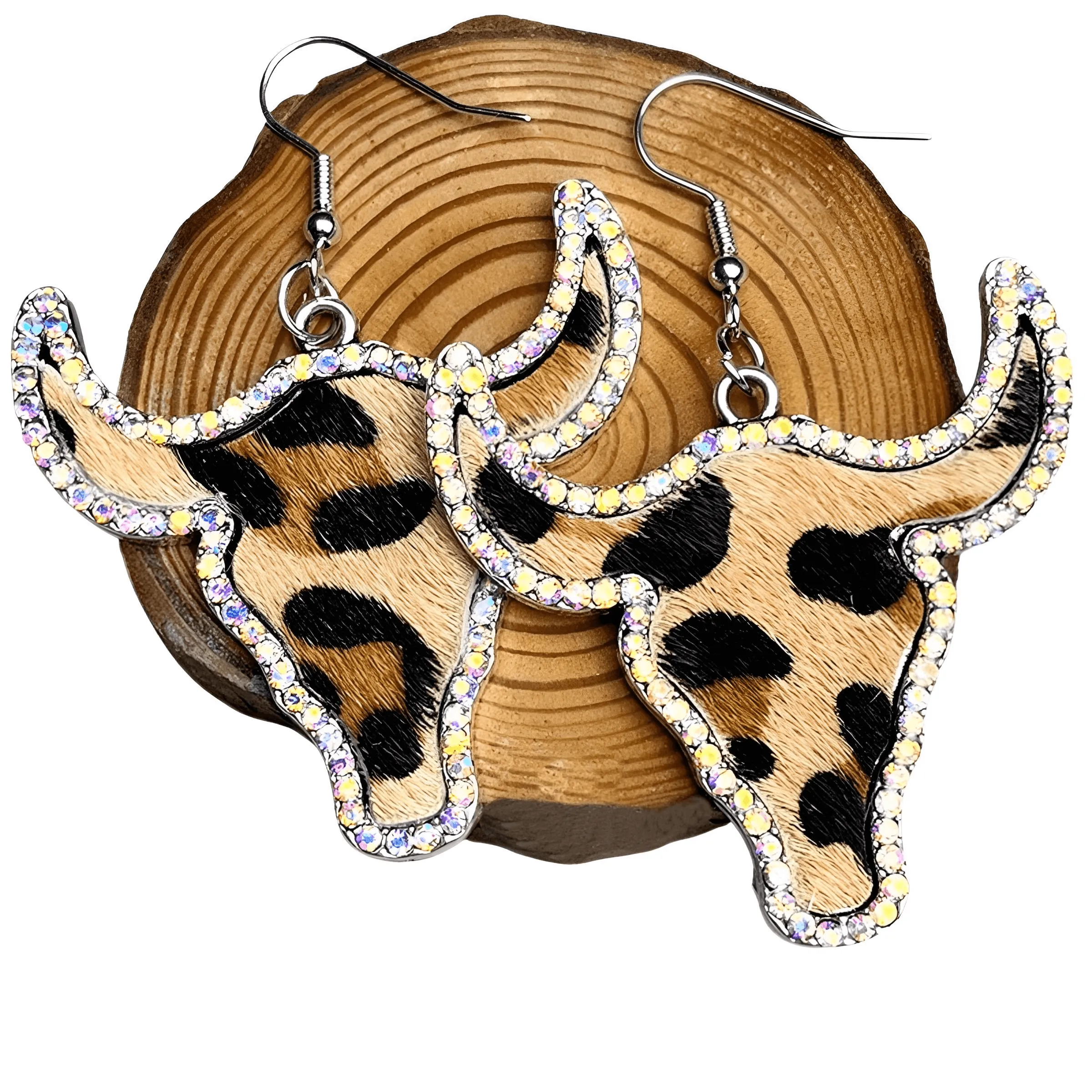 Large Texas Longhorn Leather Earrings For Women