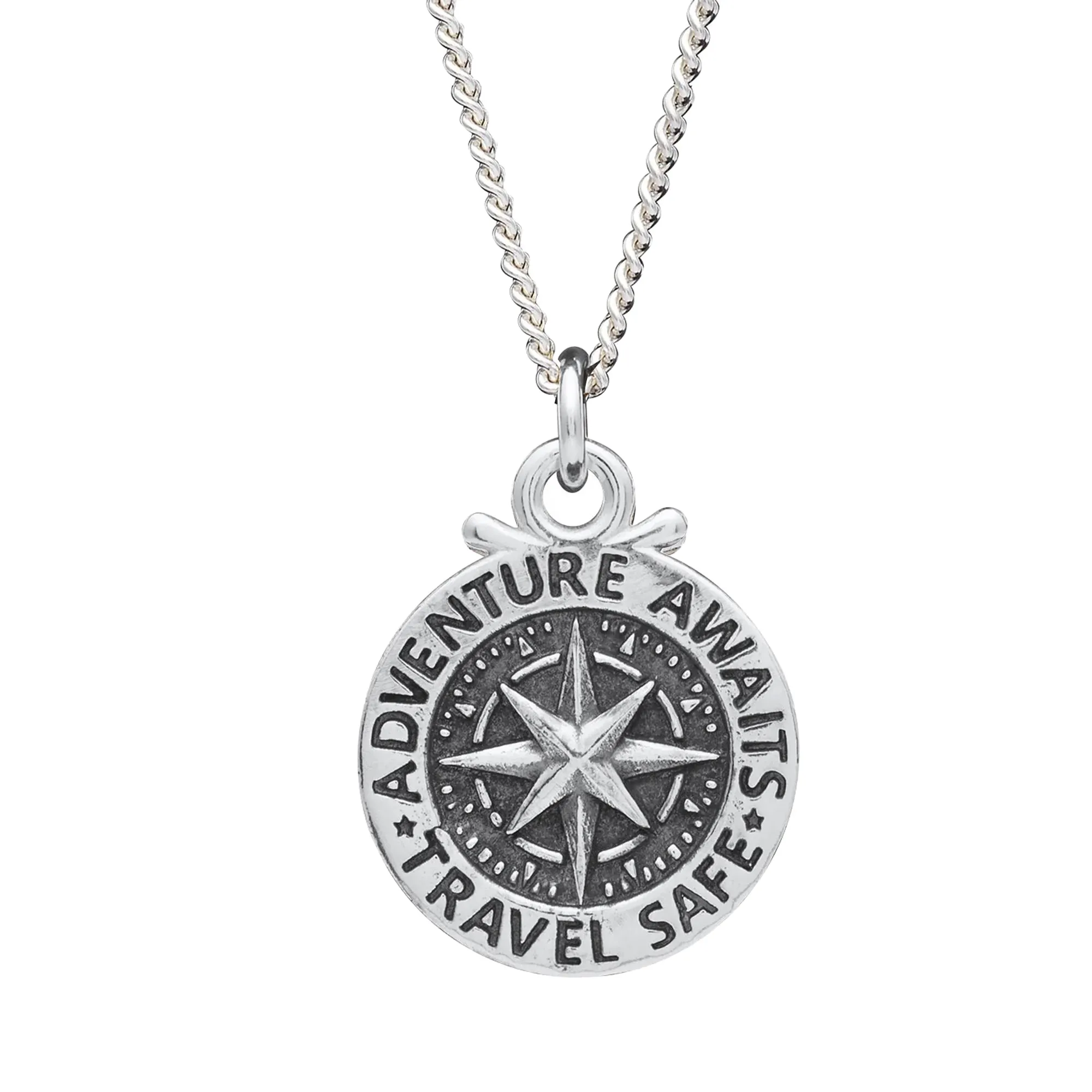 Large Travel Safe Compass Personalised St Christopher Silver Necklace