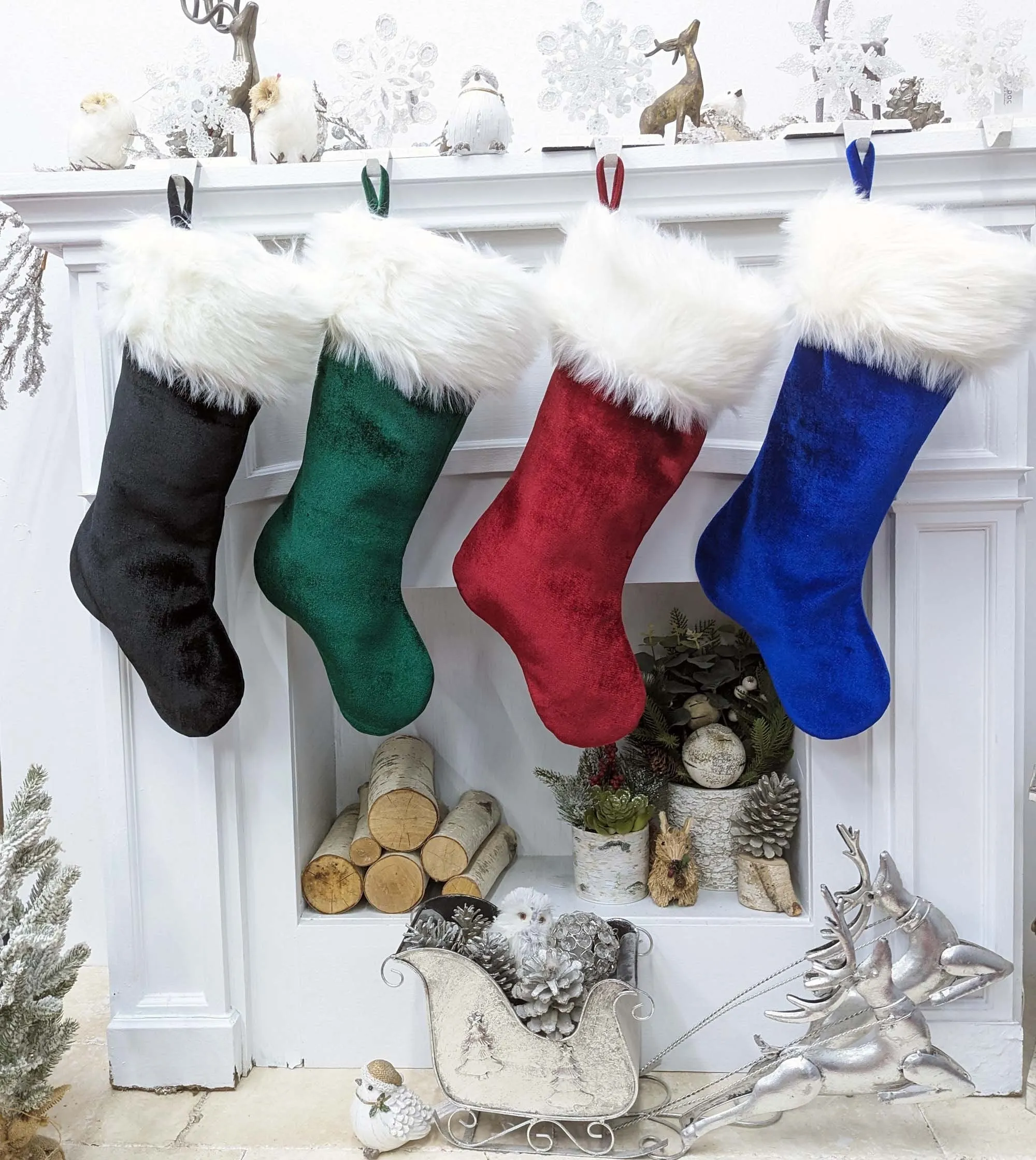 Large Velvet Stockings Personalized Christmas | Black Burgundy Blue Green off White Faux Fur Cuff | Extra Large Velvet Christmas Stockings