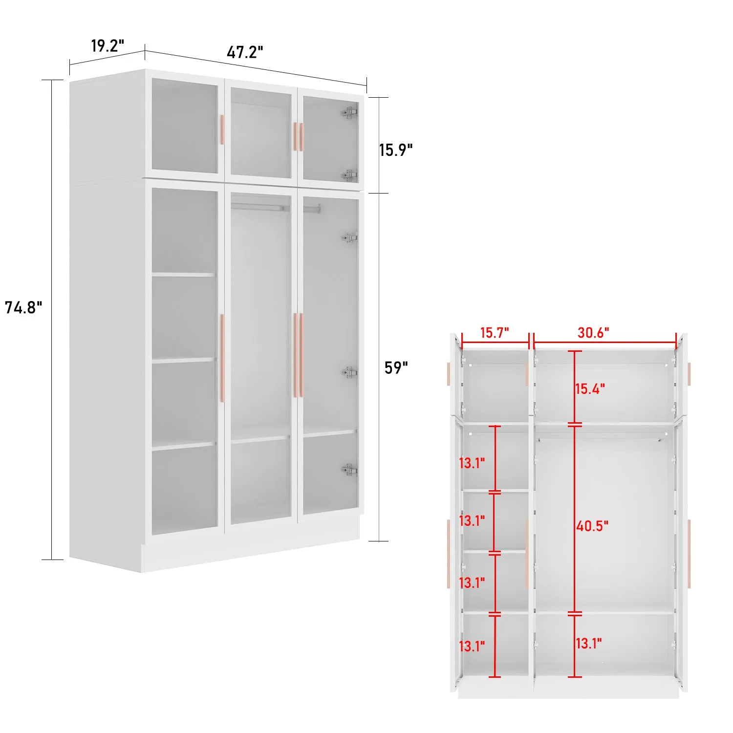 Large Wardrobe Bedroom Armoire Clothes Organizer Cabinet with LED Lights and Glass Doors