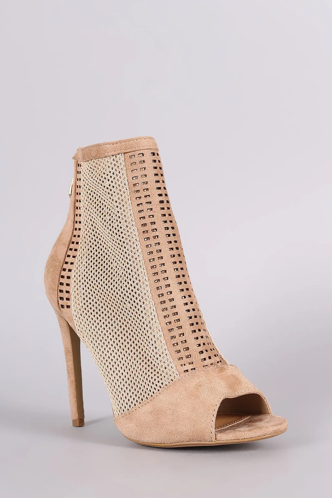 Laser-Cut Mesh Net Stiletto Booties