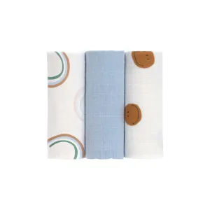 Lassig Swaddle & Burp Blankets - Happy Rascals - Sky Blue - Smiley