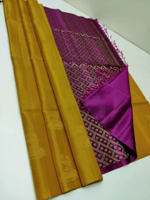 Lassitude Mustard Soft Silk Saree With Energetic Blouse Piece