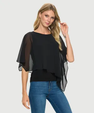 Last Tango Chiffon Layered Top - Black