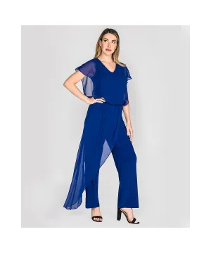 Last Tango Jumpsuit w/ Chiffon Overlay -  Royal Blue