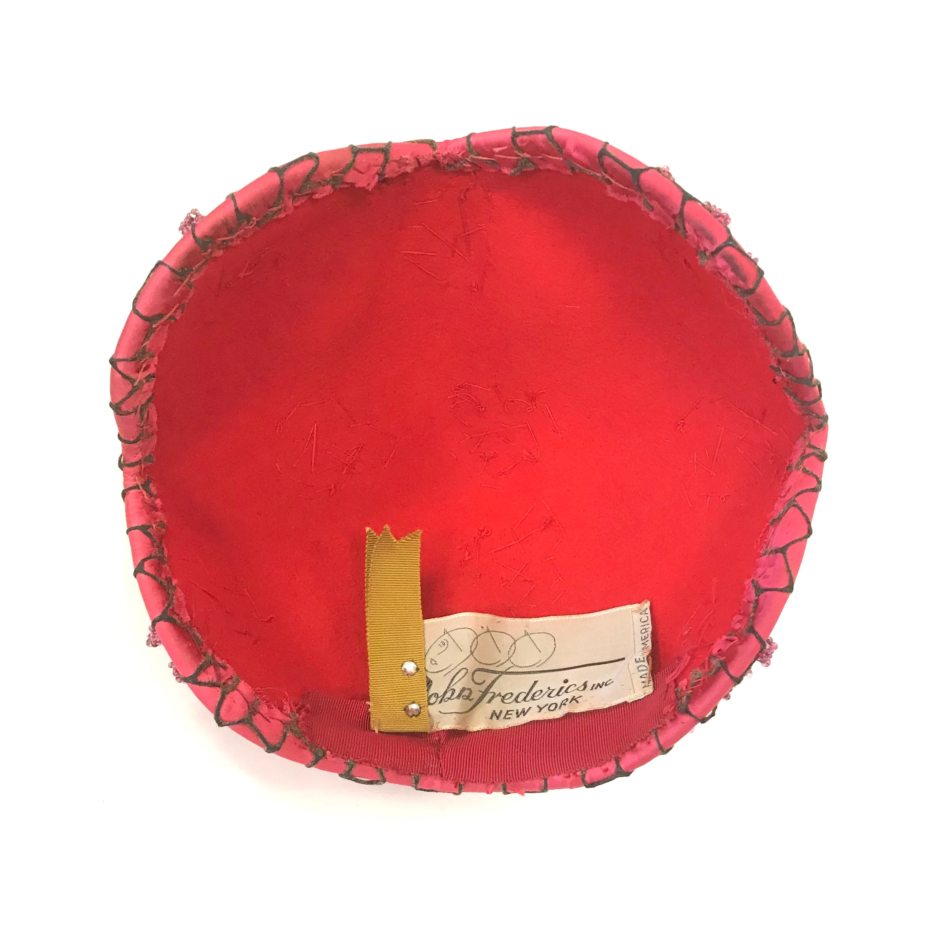 Late 1940s John Fredrics Pink Satin Pyramid Honeycomb Hat