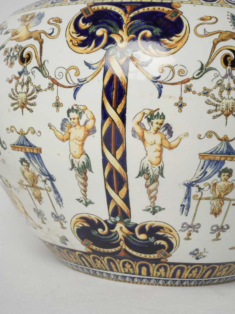 Late 19th Century Gien Jardinière/Cachepot - patterned white, blue, yellow