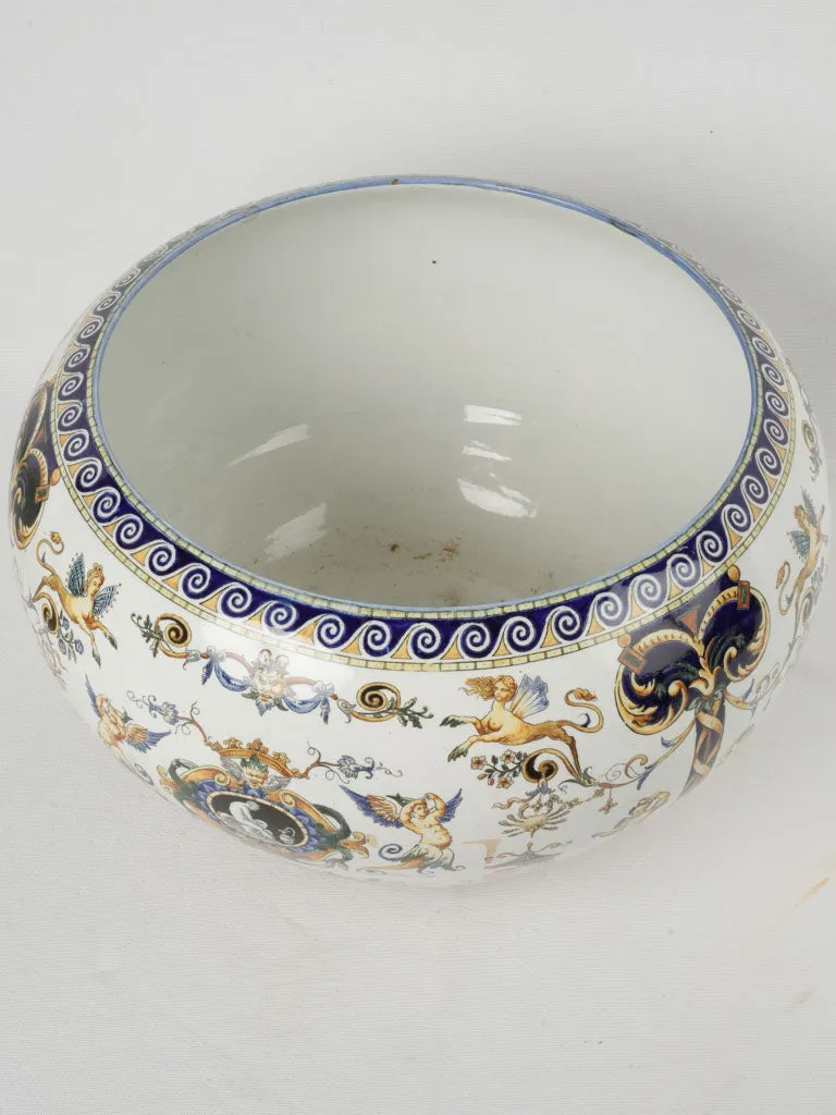 Late 19th Century Gien Jardinière/Cachepot - patterned white, blue, yellow