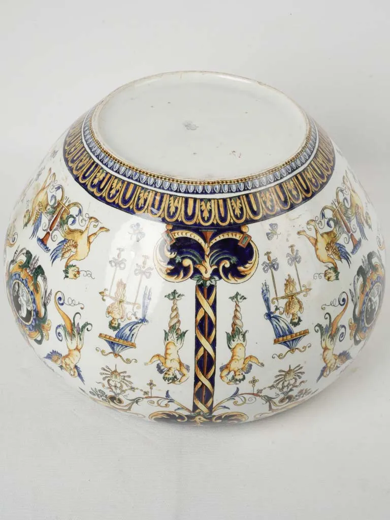 Late 19th Century Gien Jardinière/Cachepot - patterned white, blue, yellow