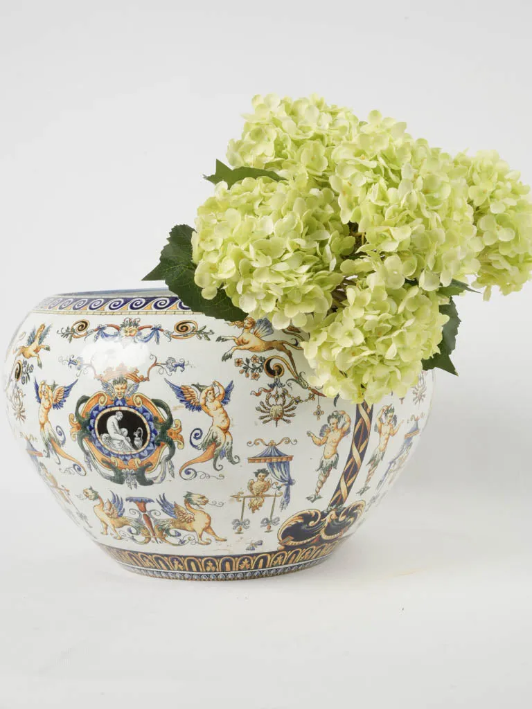 Late 19th Century Gien Jardinière/Cachepot - patterned white, blue, yellow