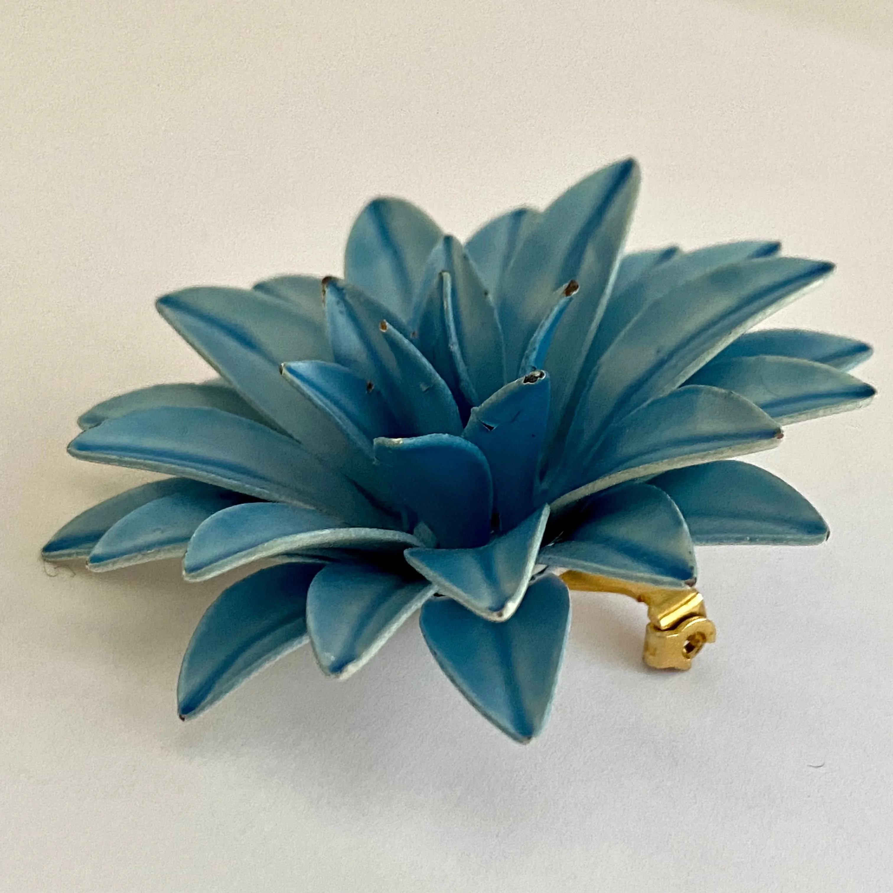 Late 60s/ Early 70s Blue Enamel Flower Brooch