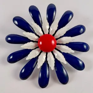 Late 60s/ Early 70s Large Red, White & Blue Enamel Flower Brooch