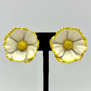 Late 60s/ Early 70s Yellow & White Enamel Flower Earrings