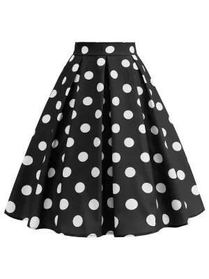 Latest 1950s Polka Dots Solid Zipper Skirt